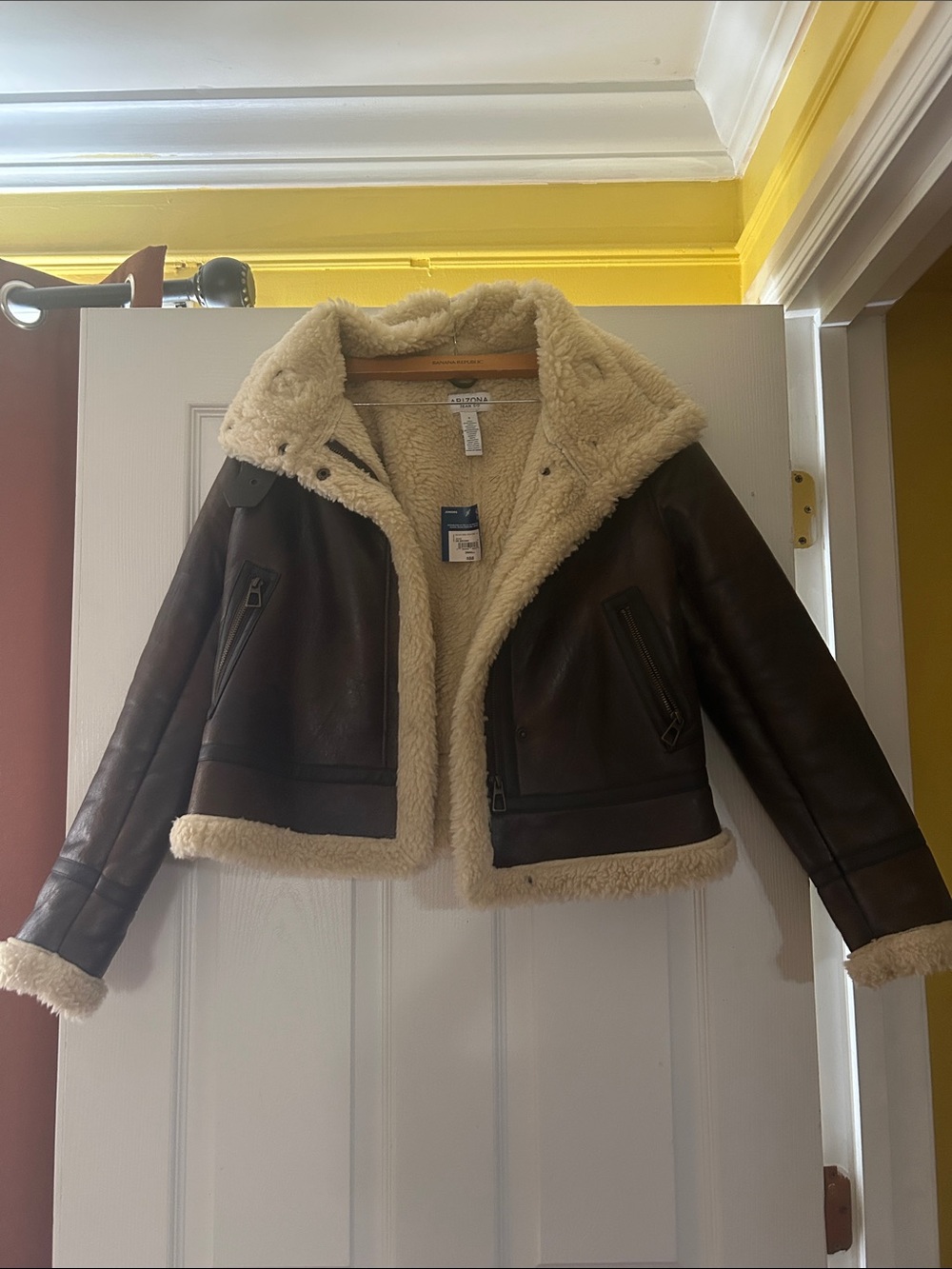Arizona Jean Company Dark Brown Faux Leather Shearling Jacket with Cream Lining